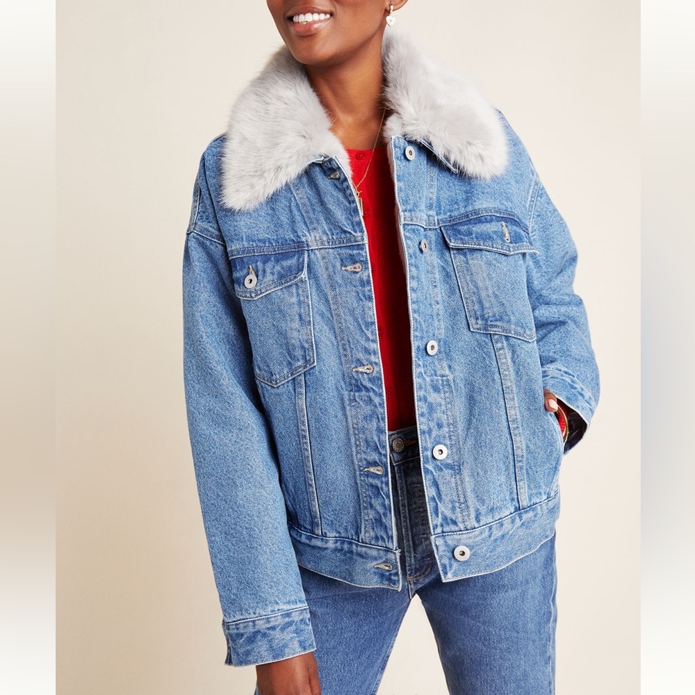 Anthropologie - Pilcro - Faux Fur Collar Denim Jacket - Picture 6 of 10